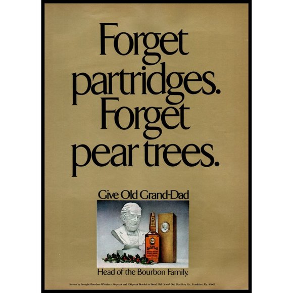 1974 Old Grand-Dad Bourbon Vintage Print Ad Partridge Pear Tree Christmas Decor - Picture 1 of 1